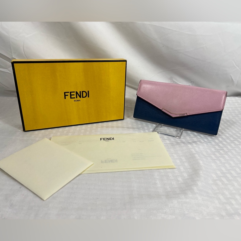Fendi Pink & Blue Leather Envelope Continental Wallet